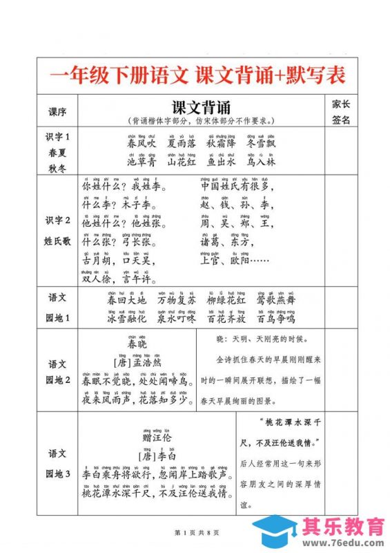 一下语文课文背诵+默写表-985文库