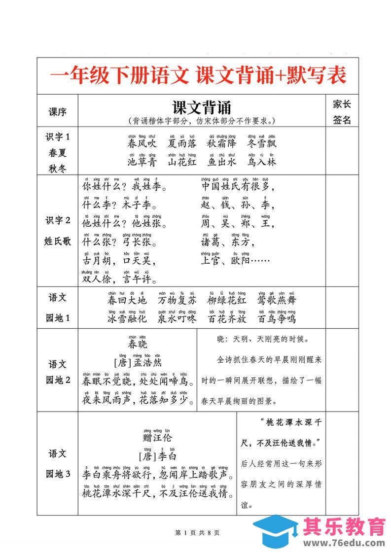 一下语文课文背诵+默写表-985文库