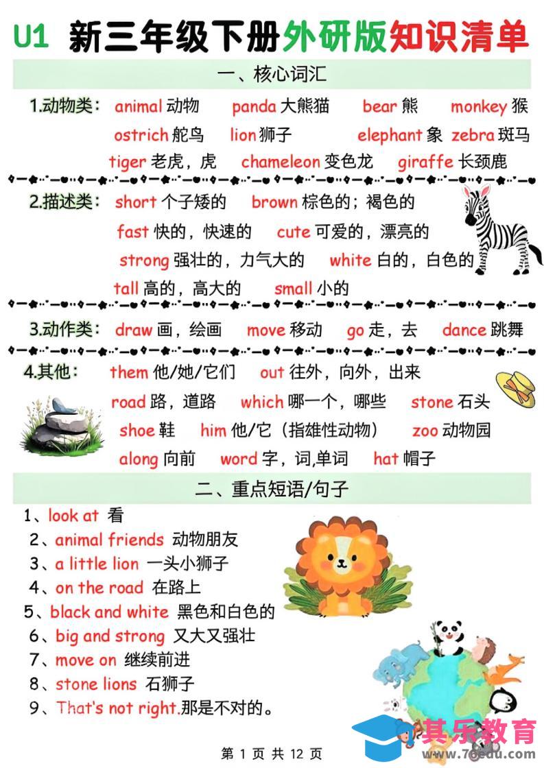 三年级下英语知识清单《外研版（三起）》-985文库