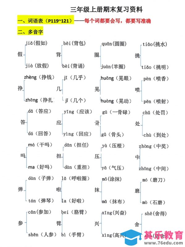 三上语文期末复习必考汇总-985文库