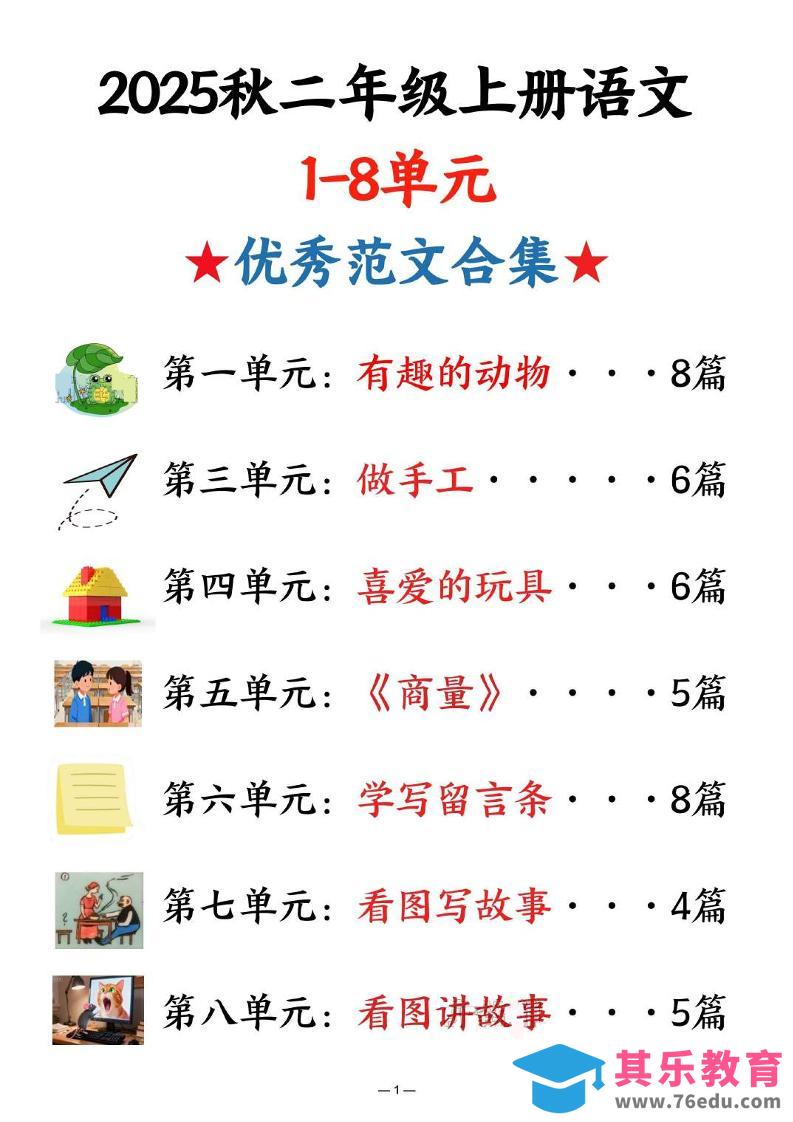 25秋二上语文1-8单元优秀范文合集（22页）-985文库