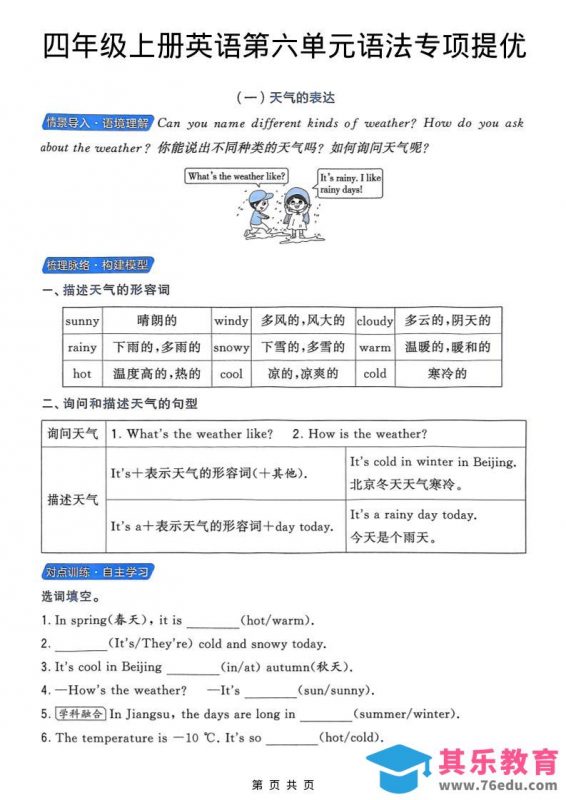 四年级上英语第六单元语法专项提优《译林版》-985文库