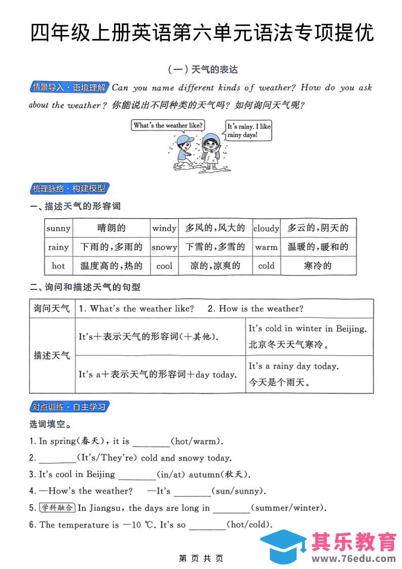 四年级上英语第六单元语法专项提优《译林版》-985文库