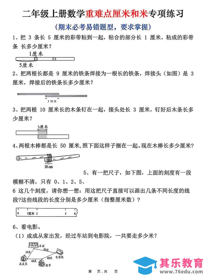 二上数学重难点厘米和米应用题易错专项练习（含答案10页）-985文库