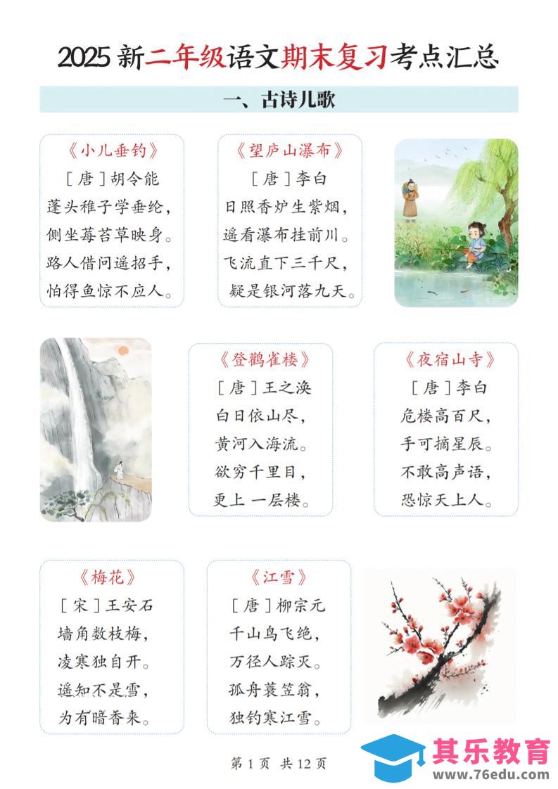 2025新二上语文期末复习考点汇总12页-985文库