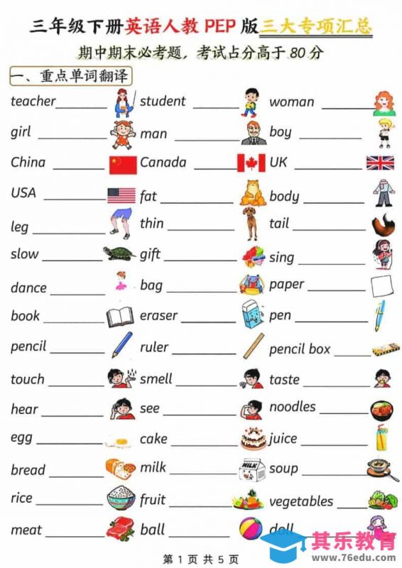 三年级下英语三大专项汇总《人教PEP版》-985文库