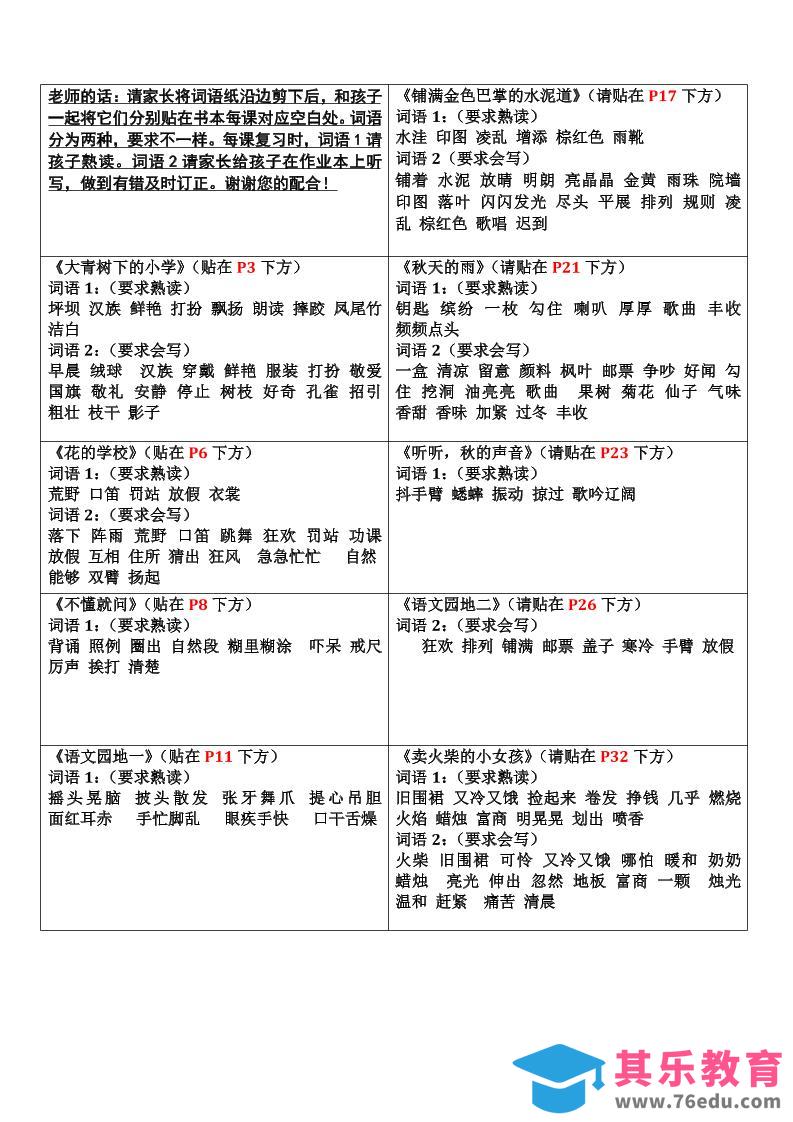 三上语文-认读词语书贴-985文库