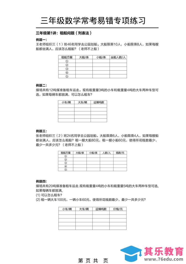 三年级下数学常考易错题专项练习-985文库