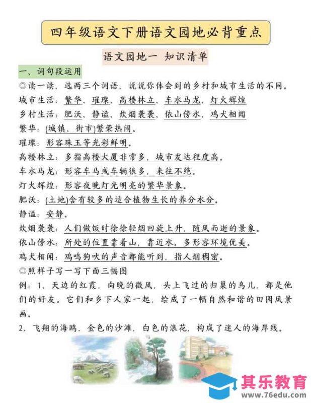 四年级下语文园地必背重点考点总结-985文库