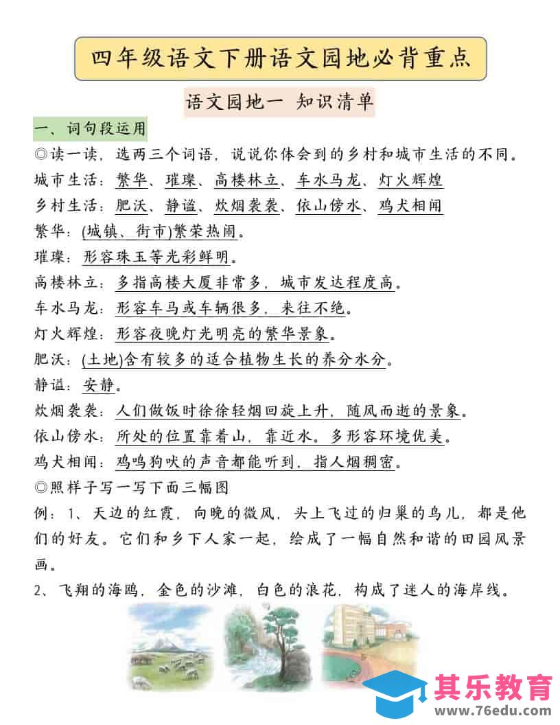 四年级下语文园地必背重点考点总结-985文库