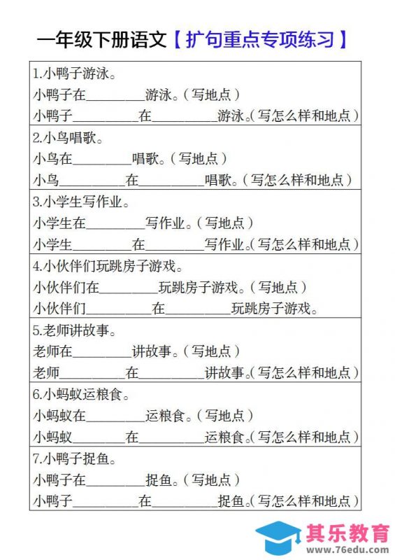 一年级下册语文扩句重点专项练习-985文库