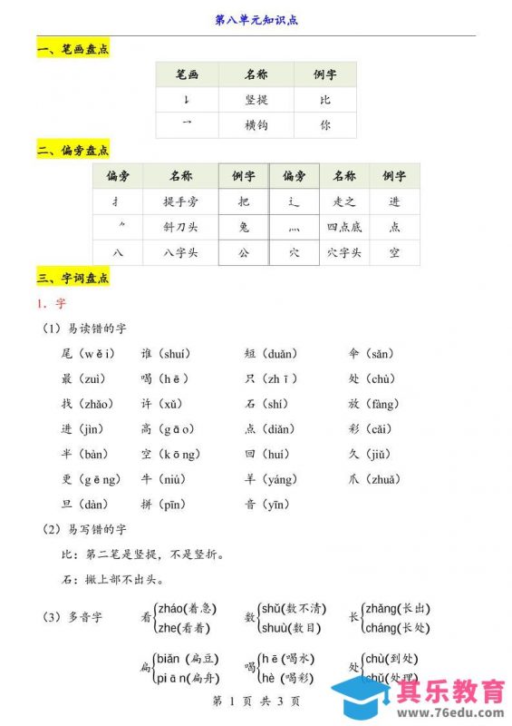 新一上语文第8单元（知识点）-985文库