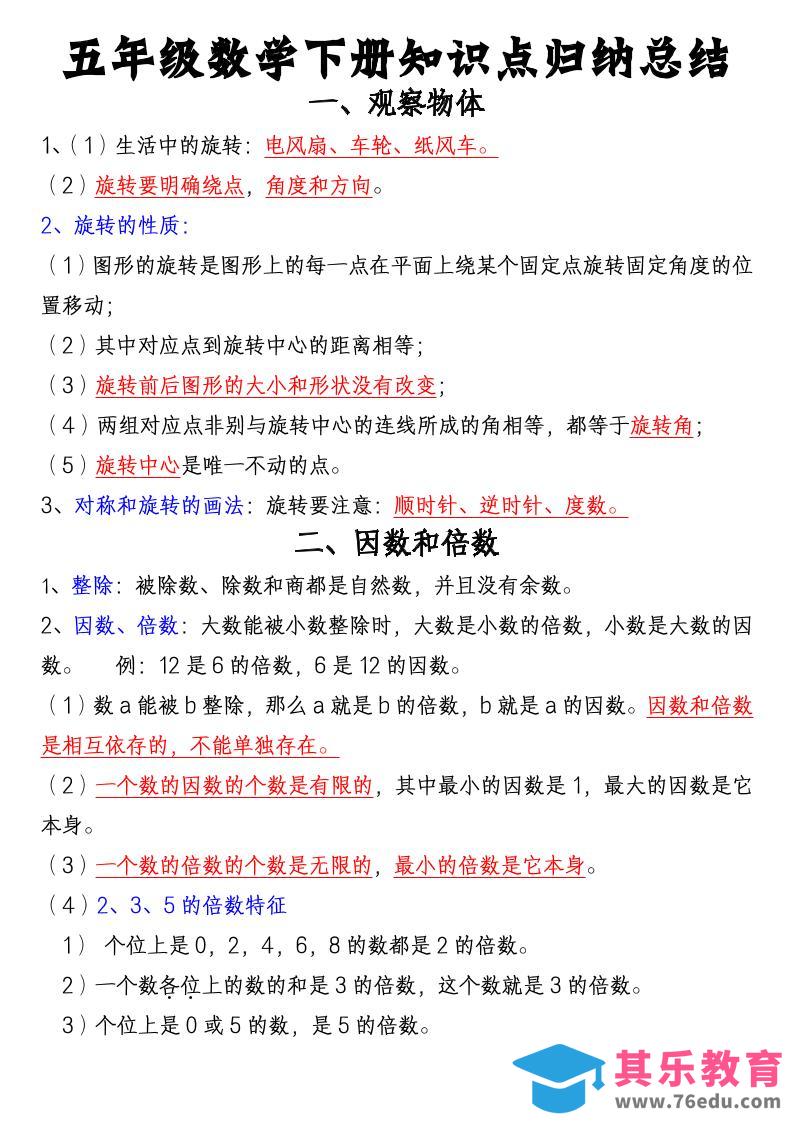 五年级下数学知识点归纳总结（通用版）-985文库