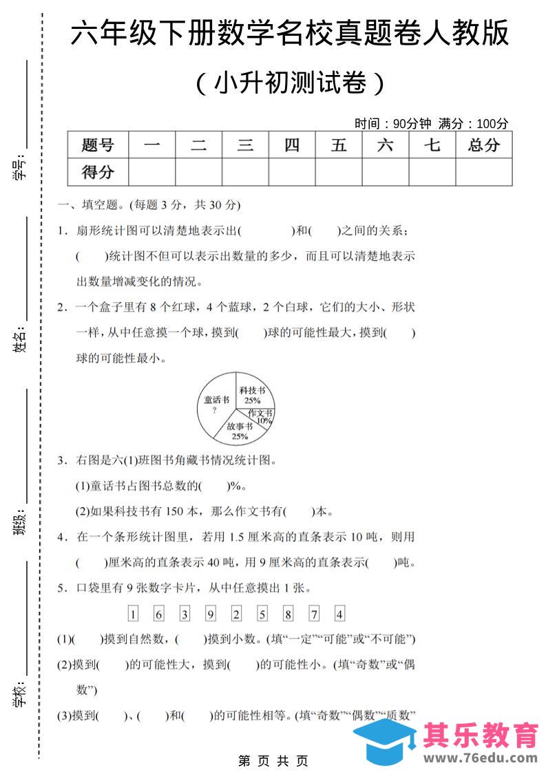 六年级下数学期末小升初名校真题卷《人教版》-985文库