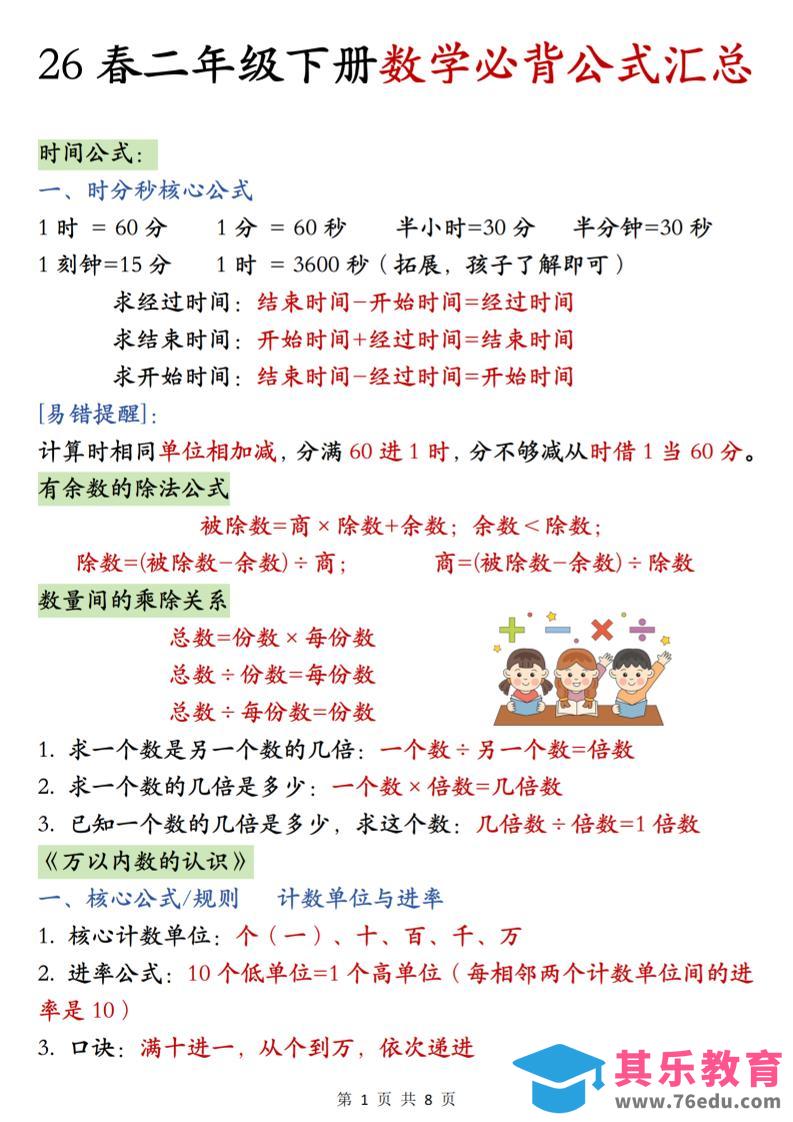 26春二年级下数学期末必背公式汇总-985文库