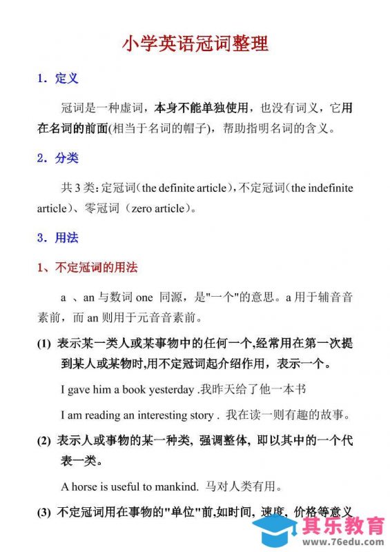 六年级下英语小学冠词整理-985文库