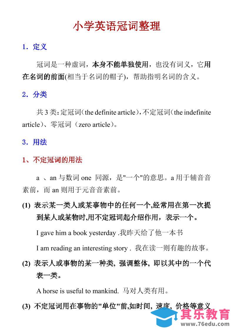 六年级下英语小学冠词整理-985文库
