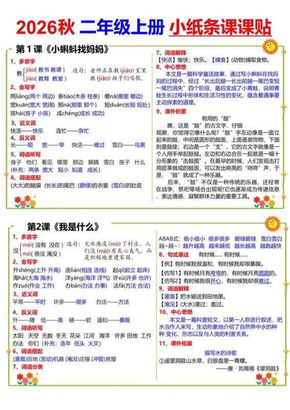 【18页完整版】26秋二（上）语文小纸条课课贴.pdf-985文库