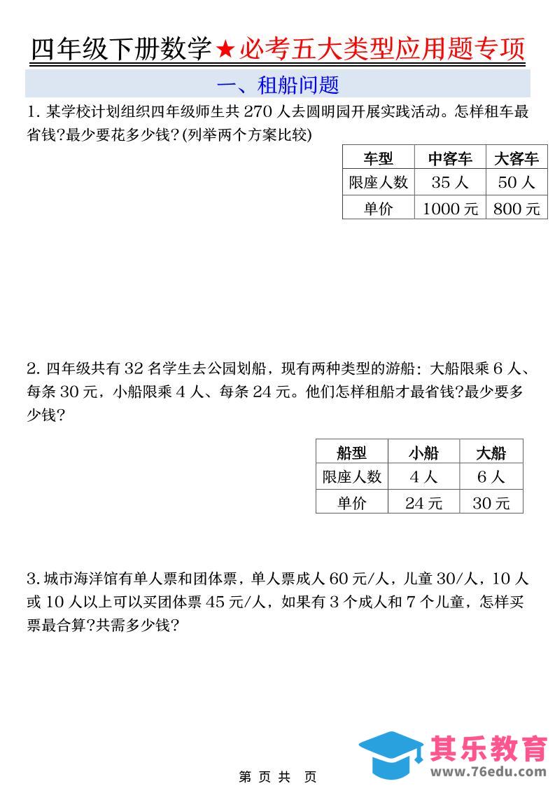 四年级下数学必考五大类型应用题-985文库