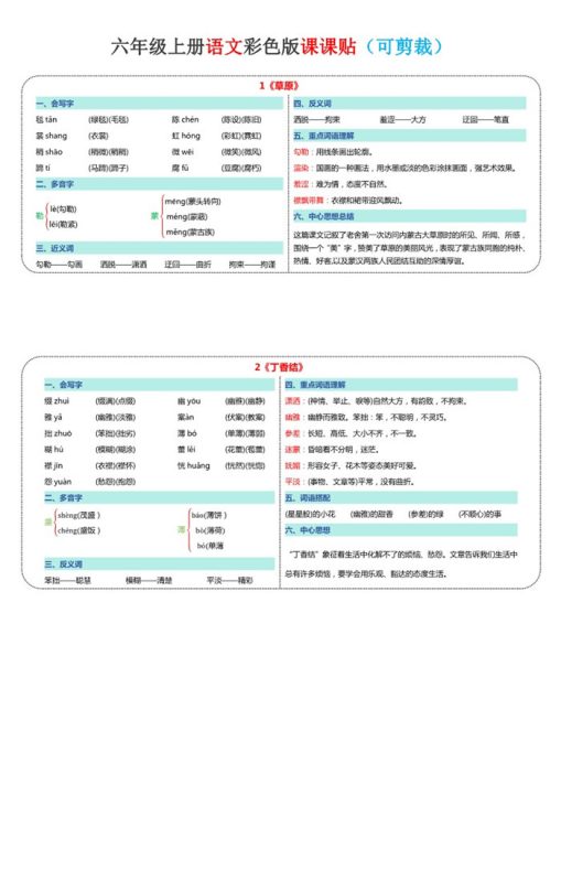 【2026高清10页】六年级上册语文课课贴.pdf-985文库