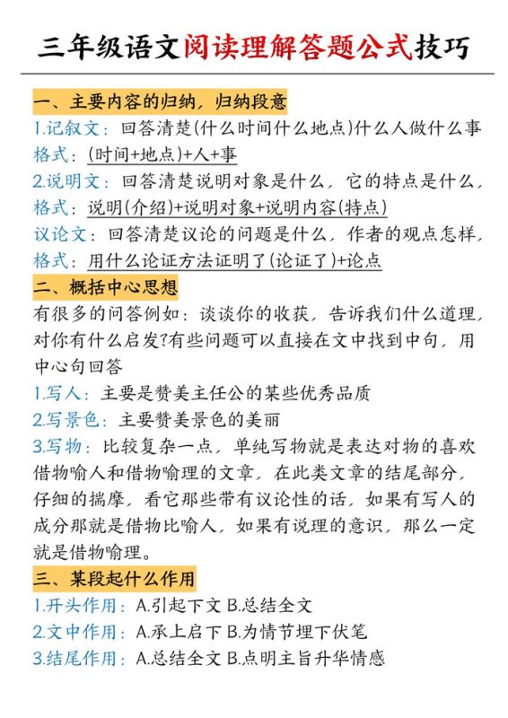 【2026高清6页】三(上)语文阅读理解答题公式技巧.pdf-985文库