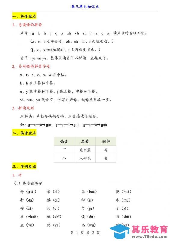 新一上语文第3单元（知识点）-985文库