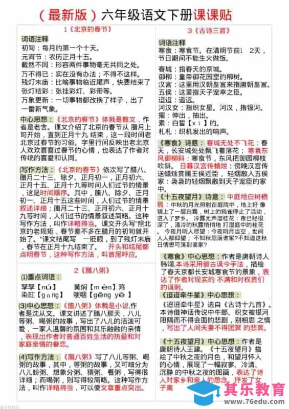 六年级下语文全册最新课课贴-985文库
