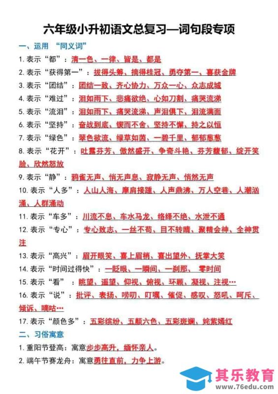 六年级下语文总复习—词句段专项-985文库