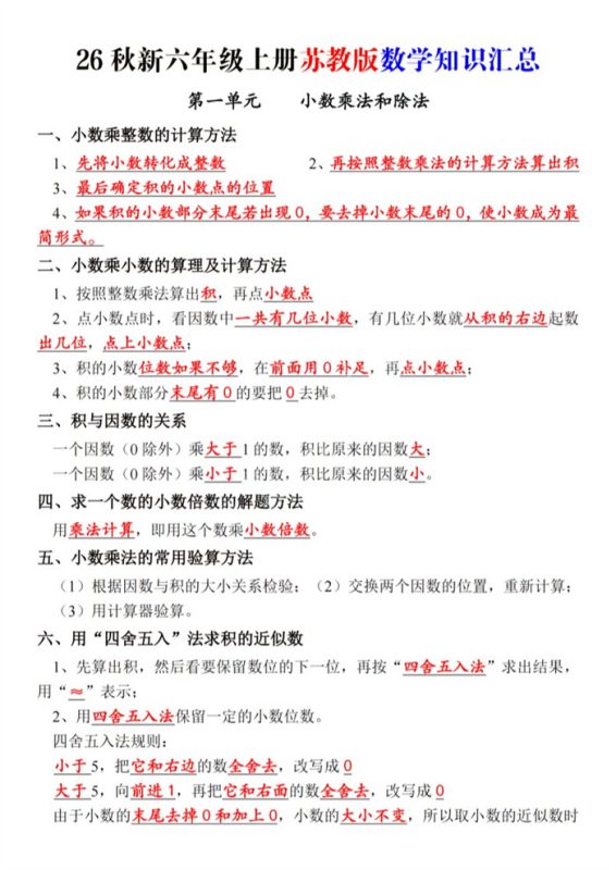 【15页完整版】26秋新六上苏教版数学知识汇总_.pdf-985文库