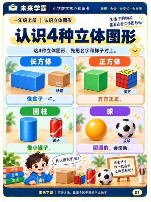 【8页高彩版】26秋一年级立体图形｜长方体 正方体 圆柱 球.pdf-985文库