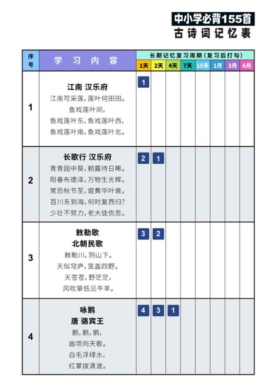 【43页完整版】01-155首古诗词艾宾浩斯记忆表.pdf-985文库
