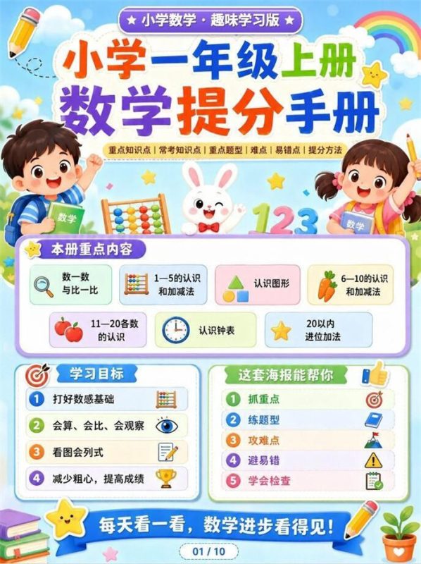 【10页高彩版】26秋小学数学一年级上知识点总结以及提分技巧.pdf-985文库