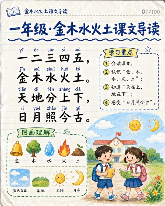 【10页高彩版】26秋一年级语文《金木水土火》课堂笔记.pdf-985文库