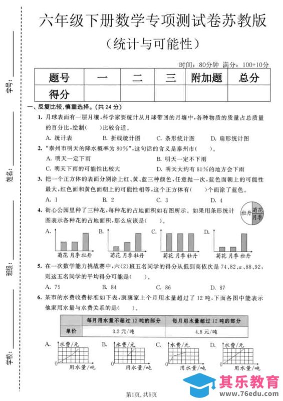 六年级下数学统计与可能性专项测试卷《苏教版》-985文库
