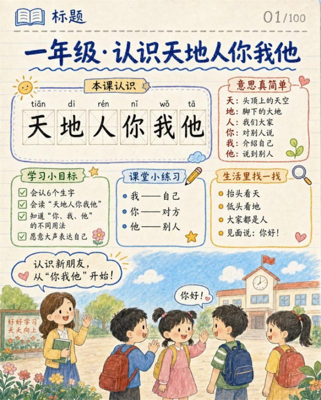 【10页高彩版】26秋一年级语文《天地人》课堂笔记.pdf-985文库