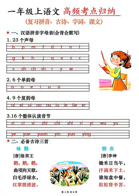 【8页完整版】26秋一年级上语文高频考点归纳.pdf-985文库