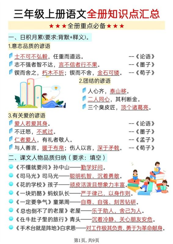 【9页完整版】26秋三上语文全册知识点汇总.pdf-985文库