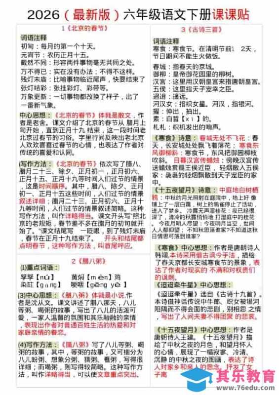 六年级下语文全册课课贴-985文库